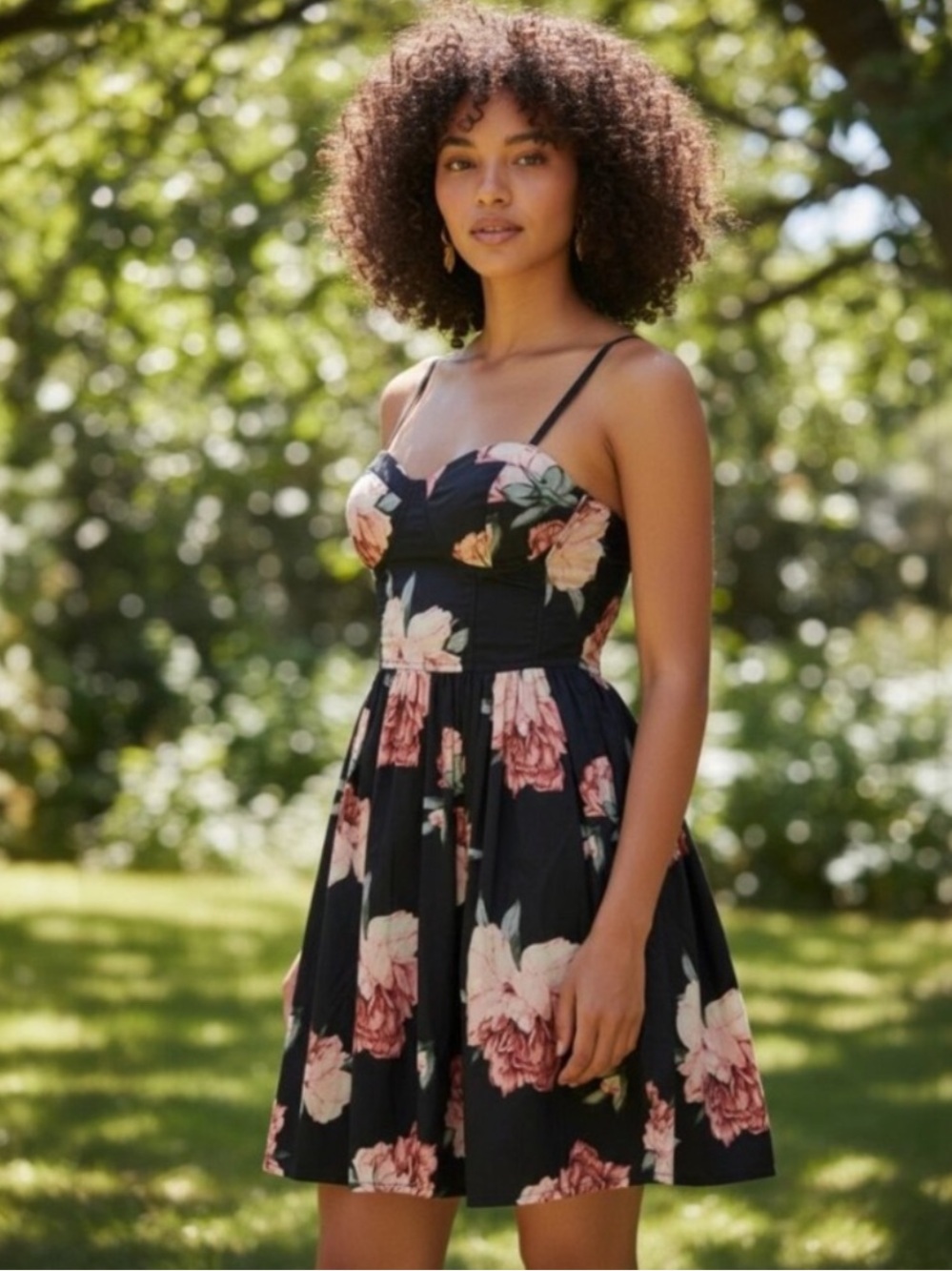 Band of Gypsies Black Floral Sundress with Pink Roses• Small